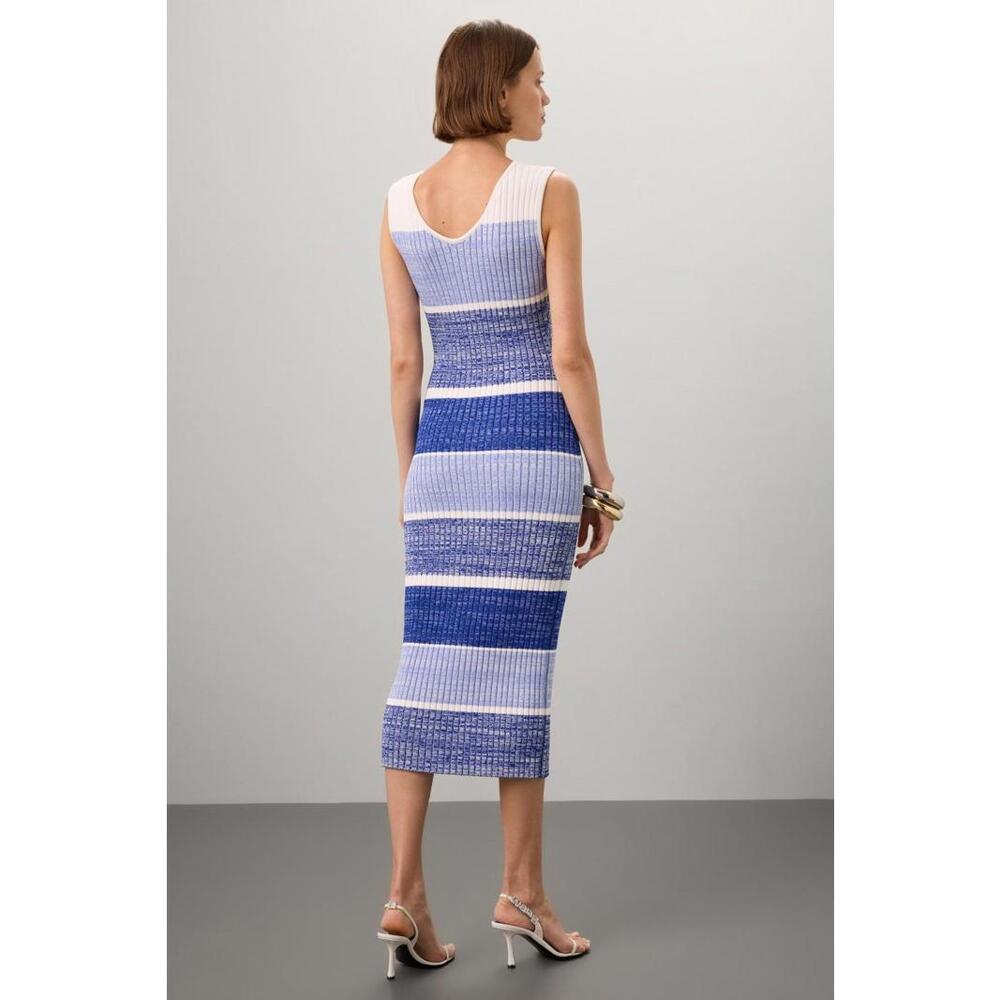 Toccin Blue Stripe Sadie Sleeveless Striped Midi Dress Size M - Picture 2 of 5